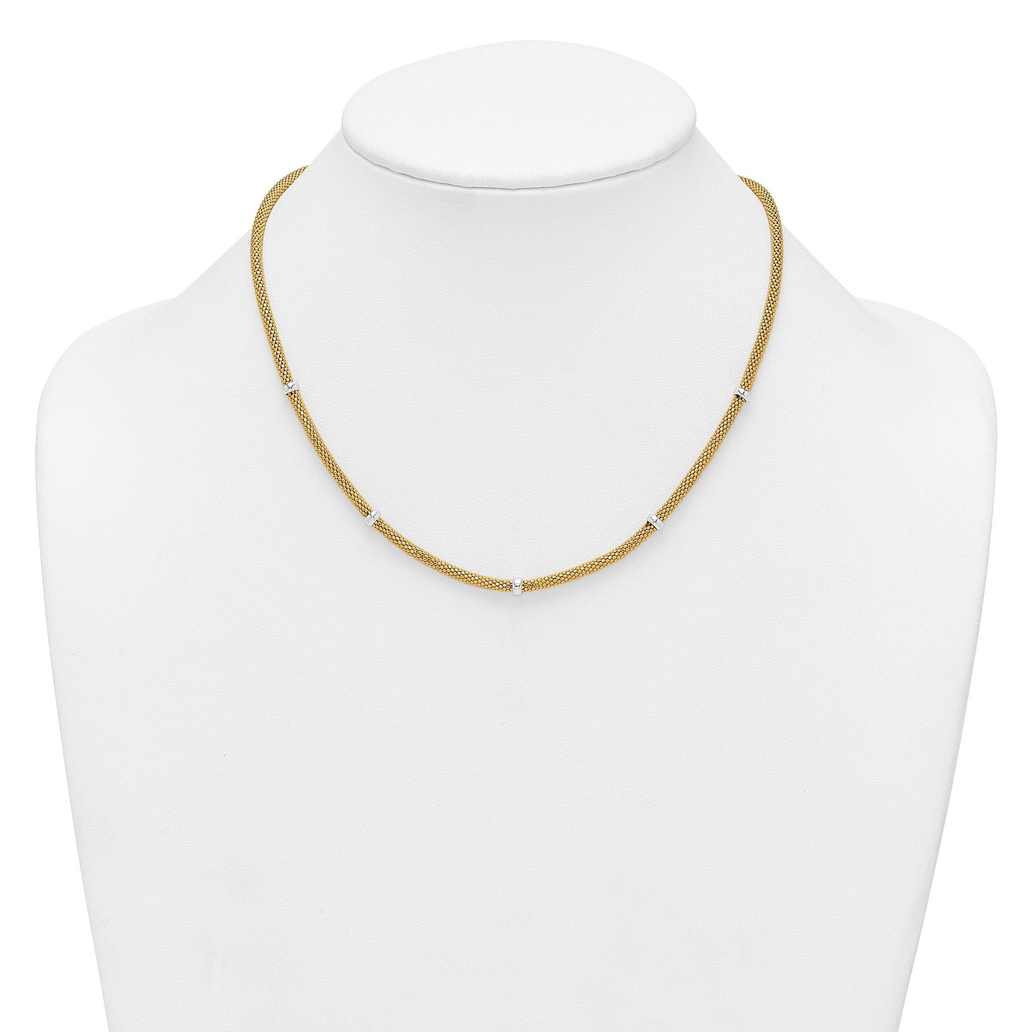 14k Two-tone Polished 7.5mm Fancy Mesh With Bead 18 inch Necklace