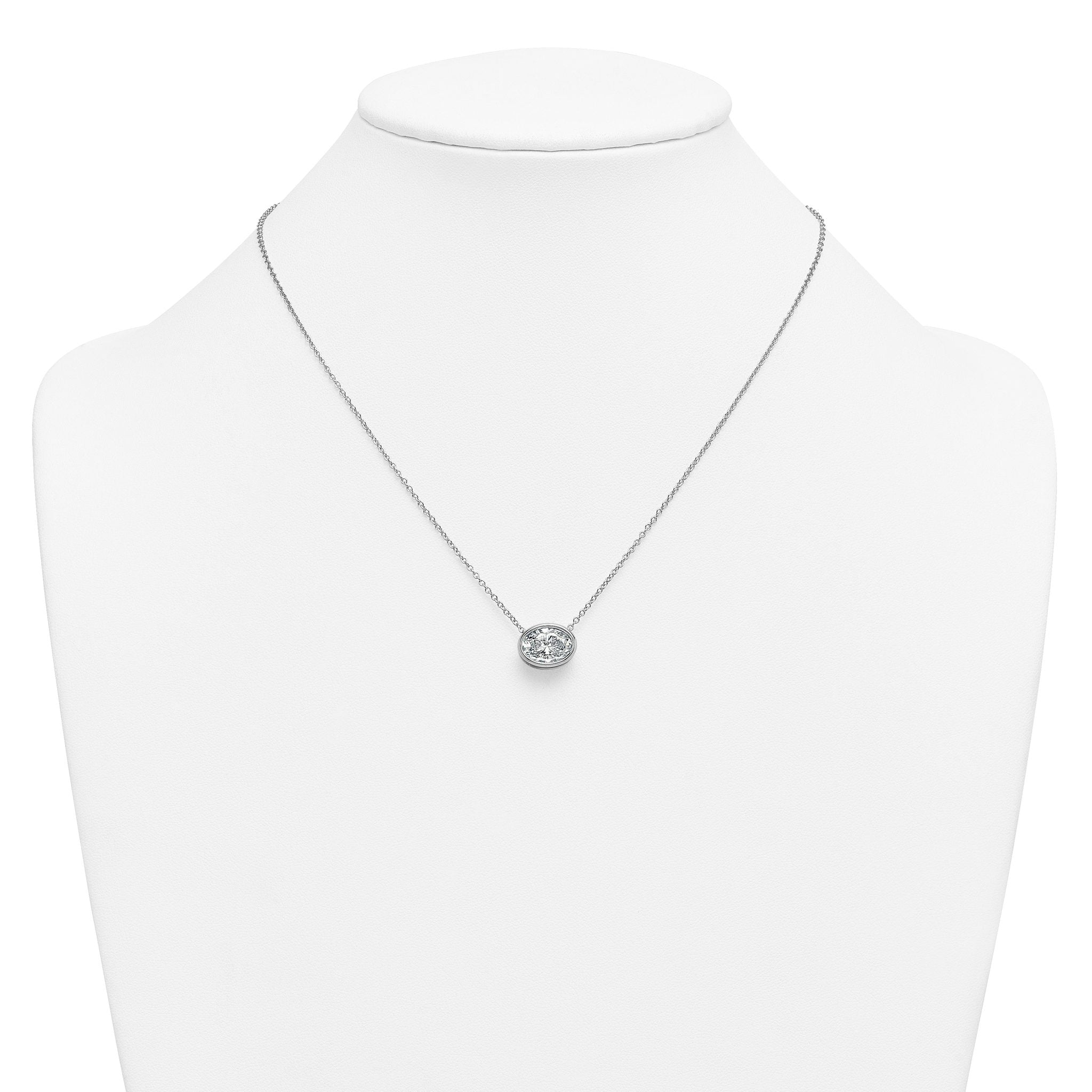14k White Gold 3 carat Certified Lab Grown Diamond VS+ F+ Oval Complete 18 inch Bezel Set Necklace
