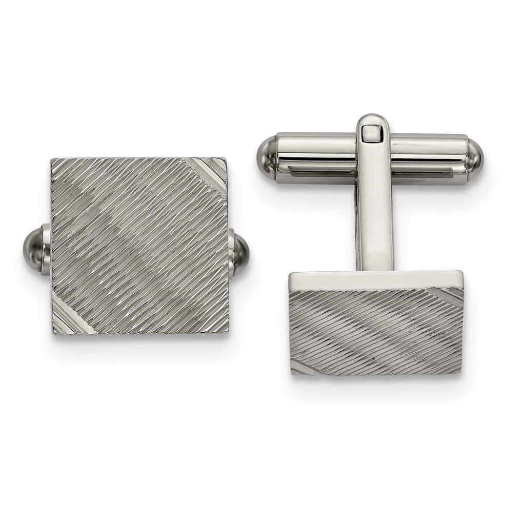 Stainless Steel Polished Textured Square Cuff Links