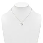 Sterling Silver Polished White CZ Heart and Paw Print 16 inch Necklace
