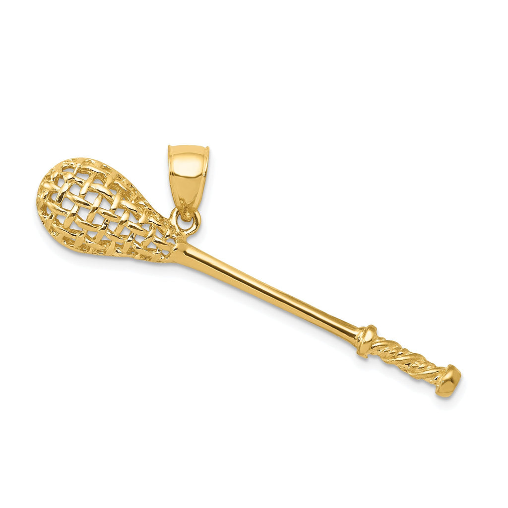 14K Gold 3D Lacrosse Stick Pendant for Men  Solid Polished Crafted Charm