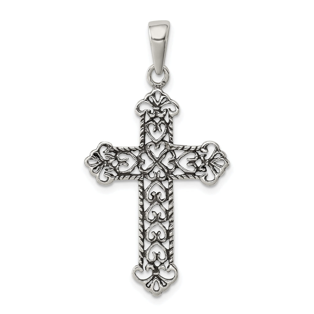 Sophia Jewelers Antique Sterling Silver Fleur de Lis Cross Pendant
