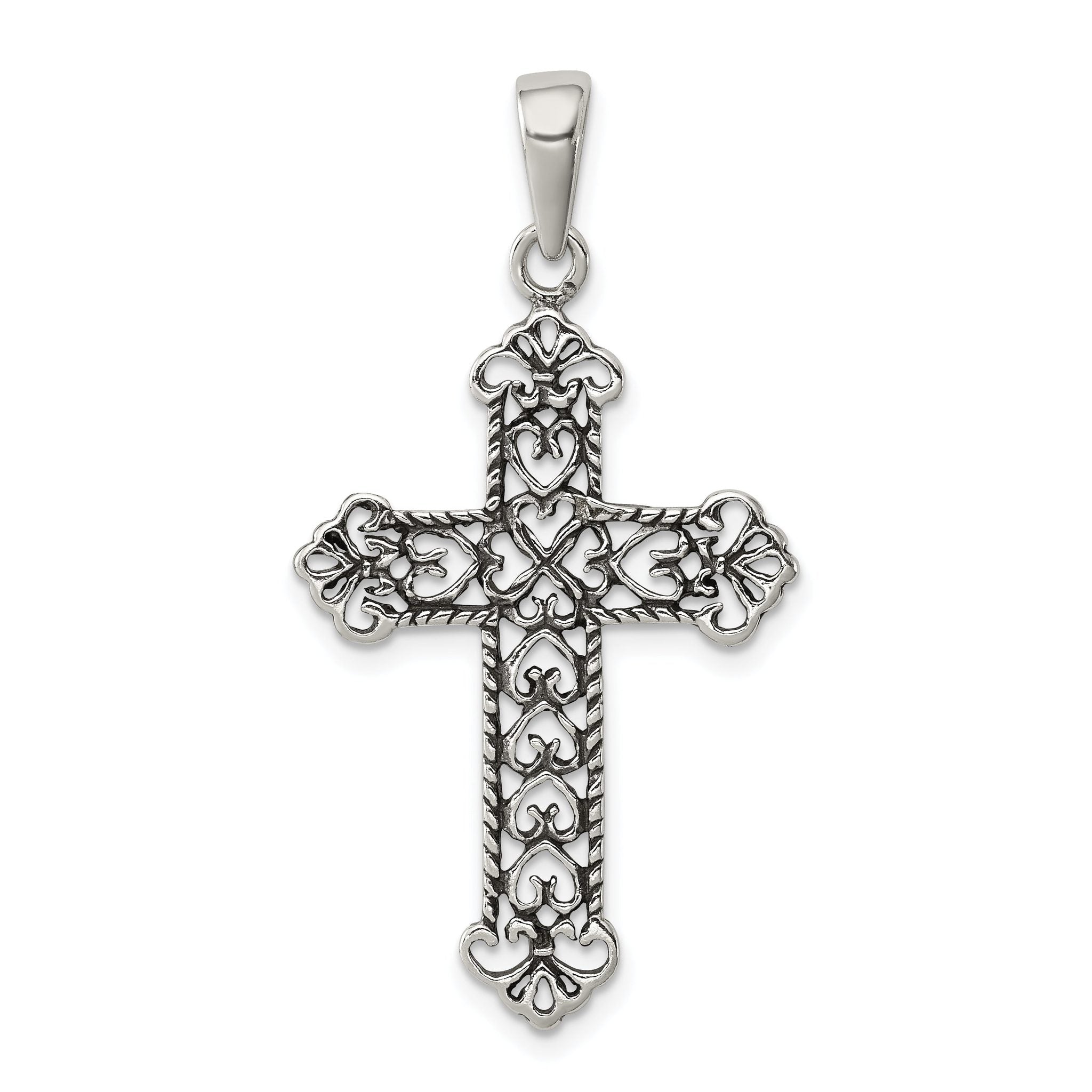 Sophia Jewelers Antique Sterling Silver Fleur de Lis Cross Pendant