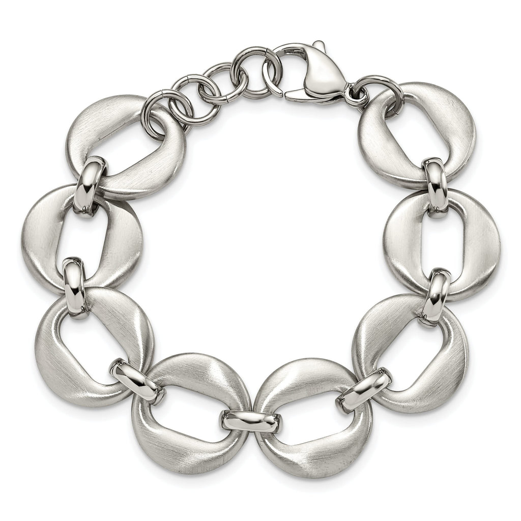 Stainless Steel Polished and Brushed Open Link Bracelet with . Extension