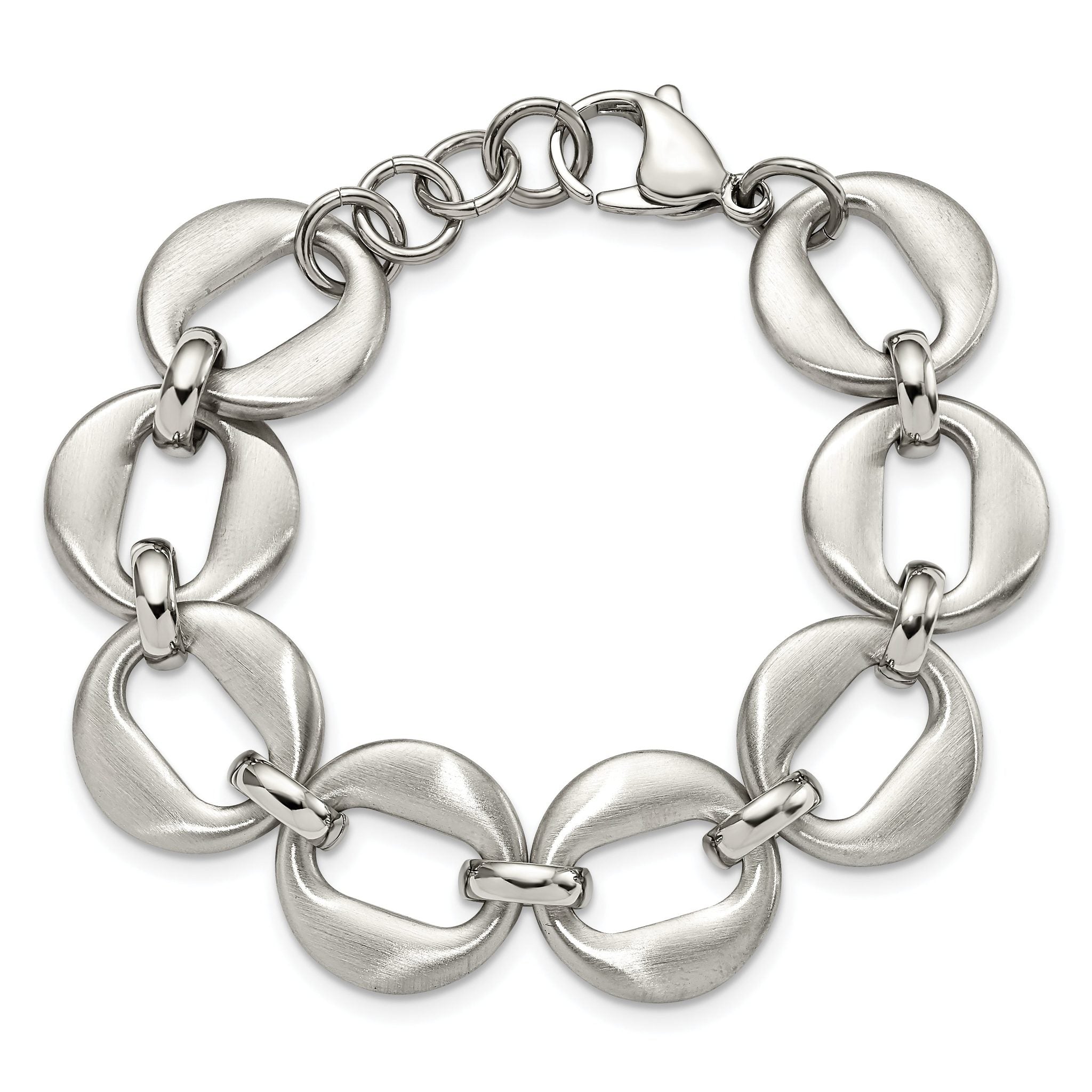 Stainless Steel Polished and Brushed Open Link Bracelet with . Extension