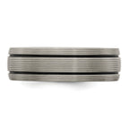 Titanium Wedding Band with Grooved Texture and Polished Finish