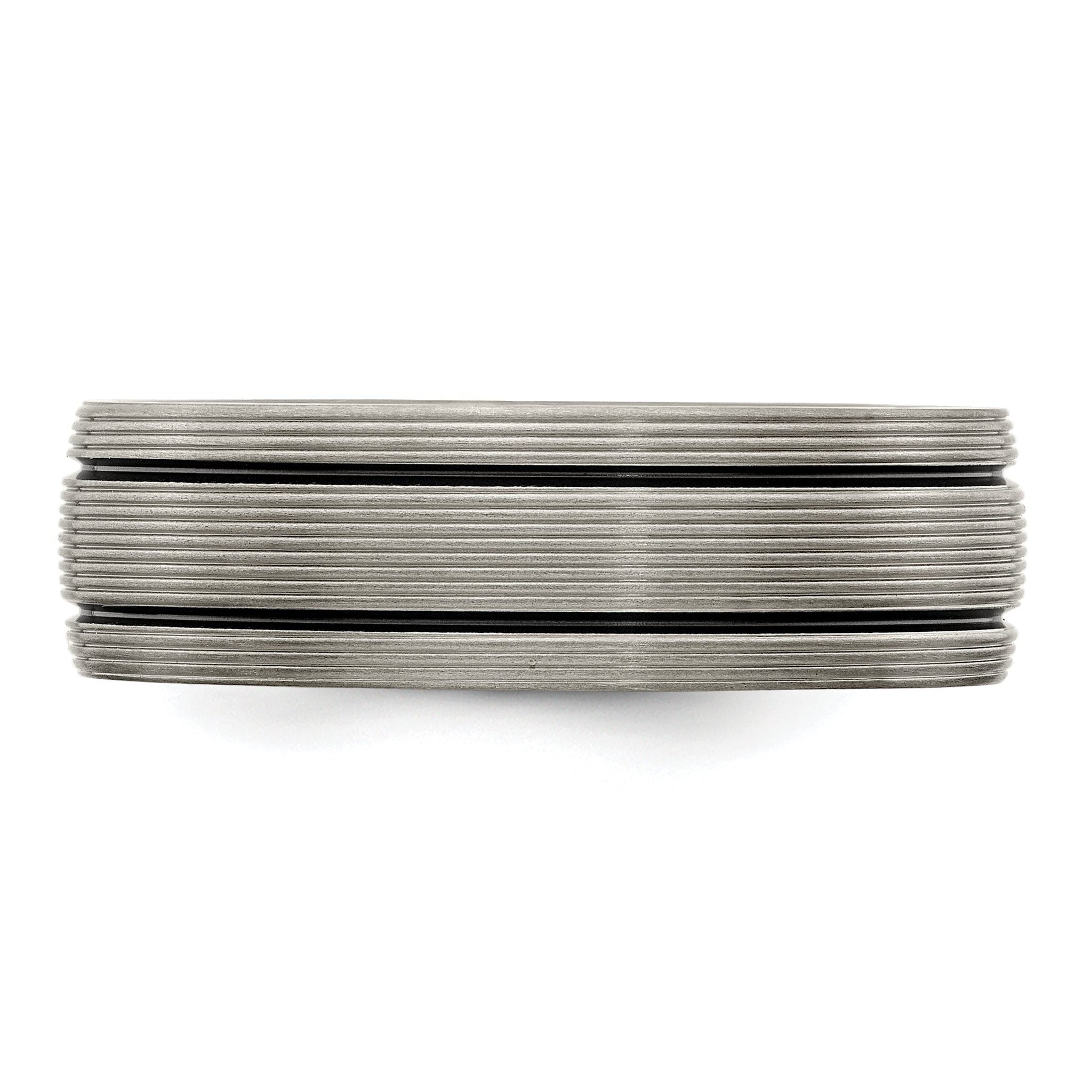 Titanium Wedding Band with Grooved Texture and Polished Finish