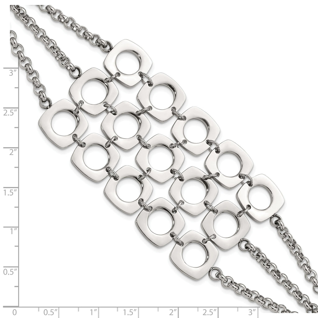 Stainless Steel Polished Fancy Three Strand Square Toggle Bracelet for Women