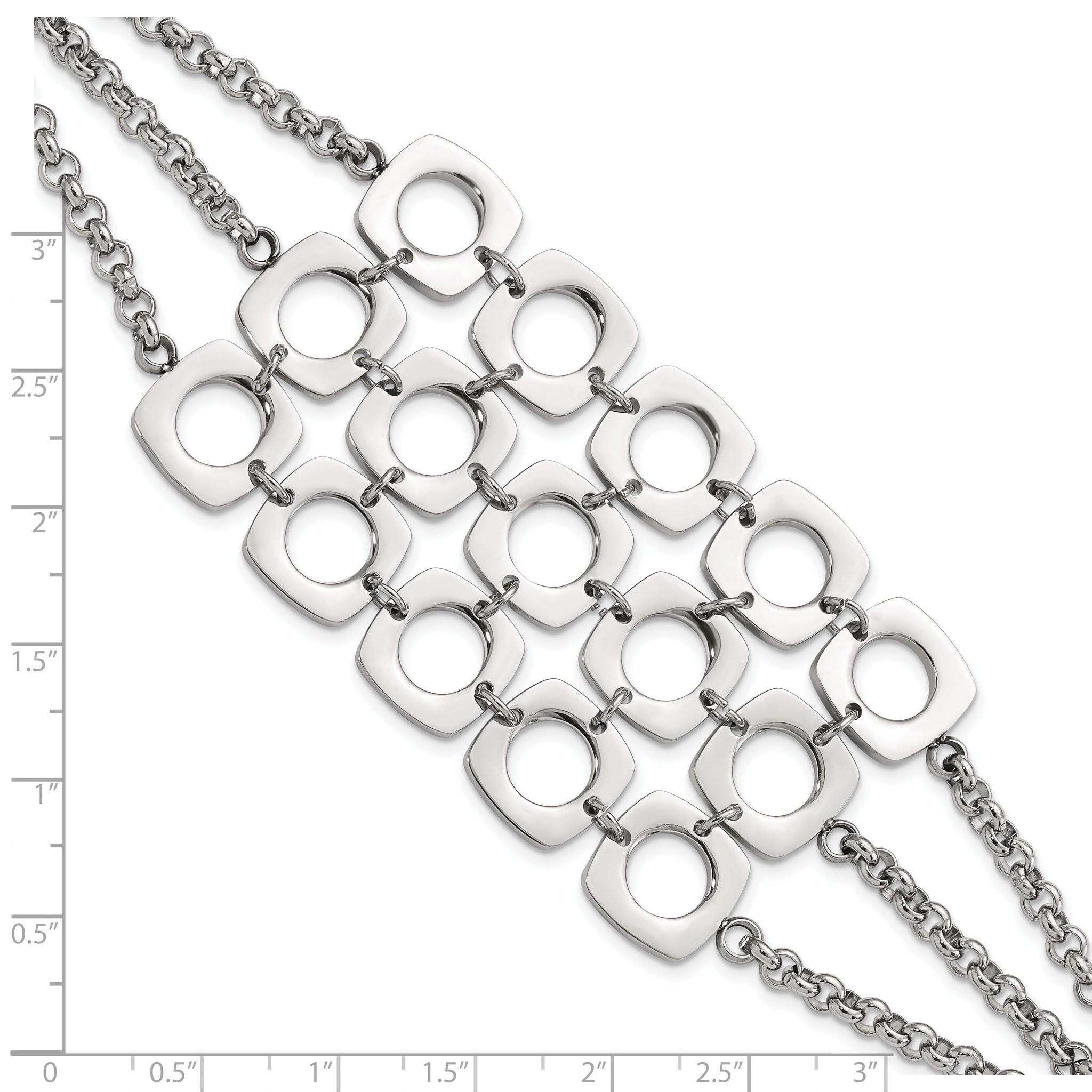 Stainless Steel Polished Fancy Three Strand Square Toggle Bracelet for Women