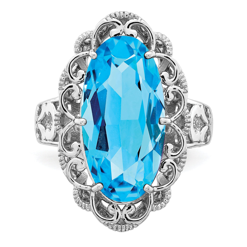 Sterling Silver Rhodium Oval Blue Topaz Ring