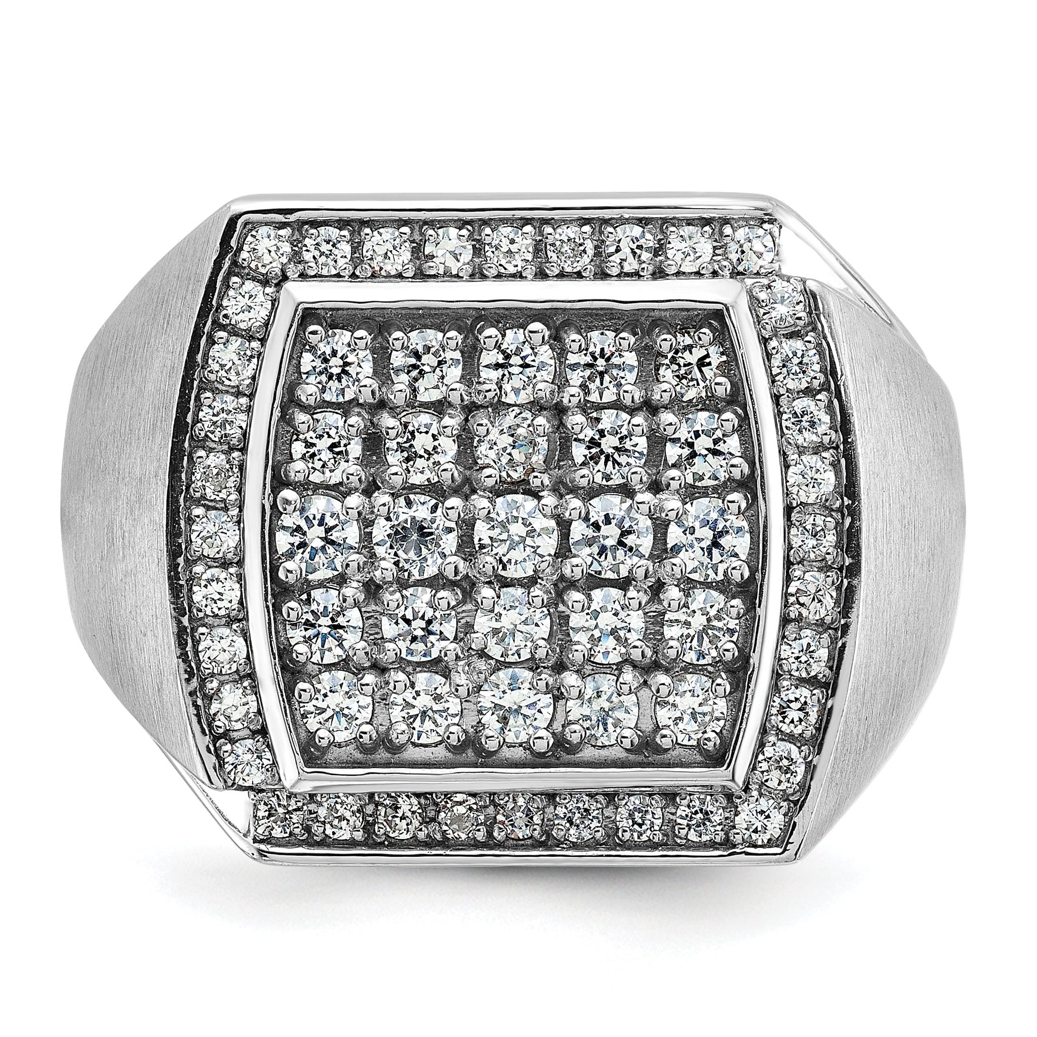 10k White Gold Men's Polished and Satin 1 1/3 Carat A Quality Diamond Cluster Ring