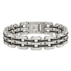 Stainless Steel Brushed and Polished with Black Rubber Link Bracelet for Men