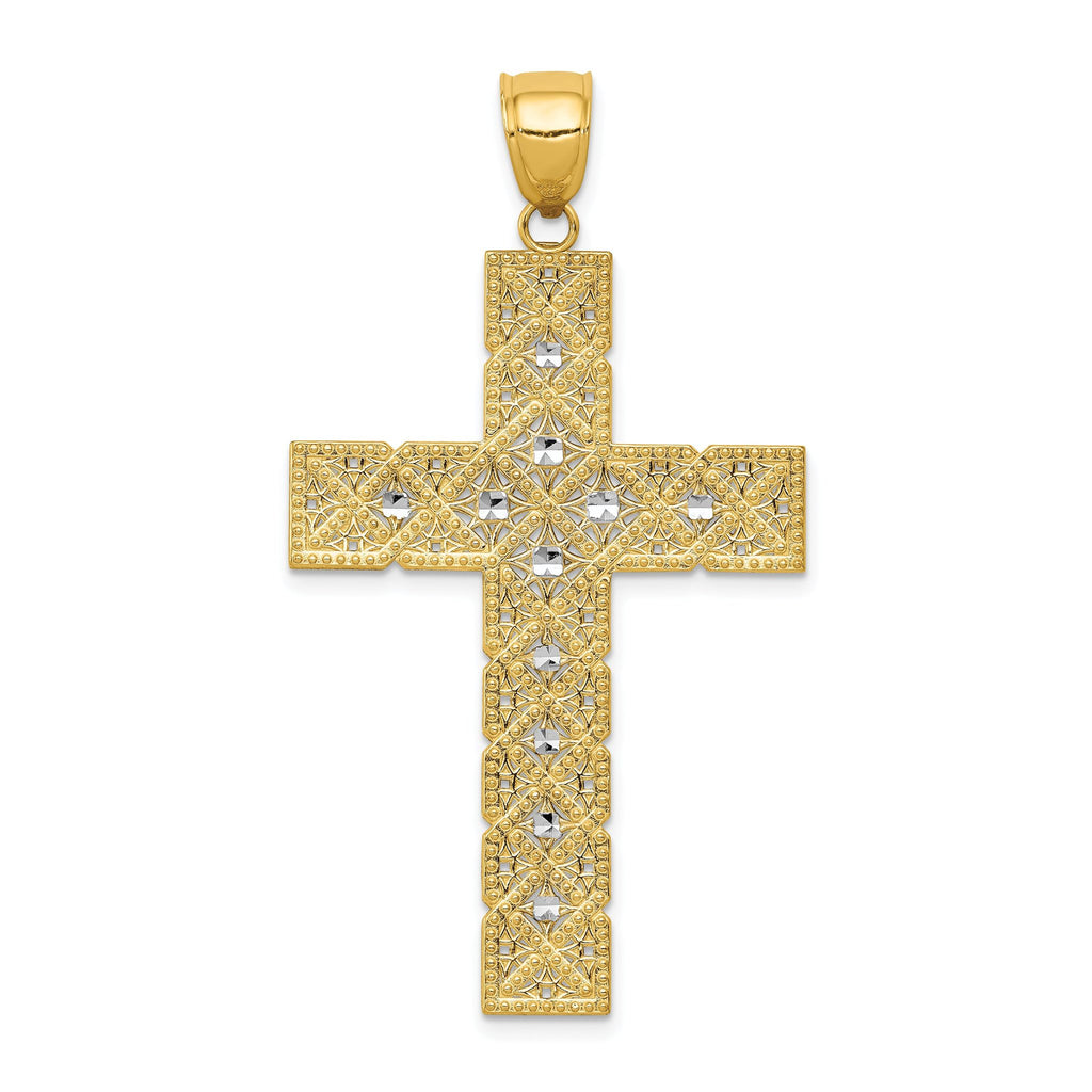 14K Gold and Rhodium Latin Cross Pendant  Solid, Two-Tone, Elegant Design
