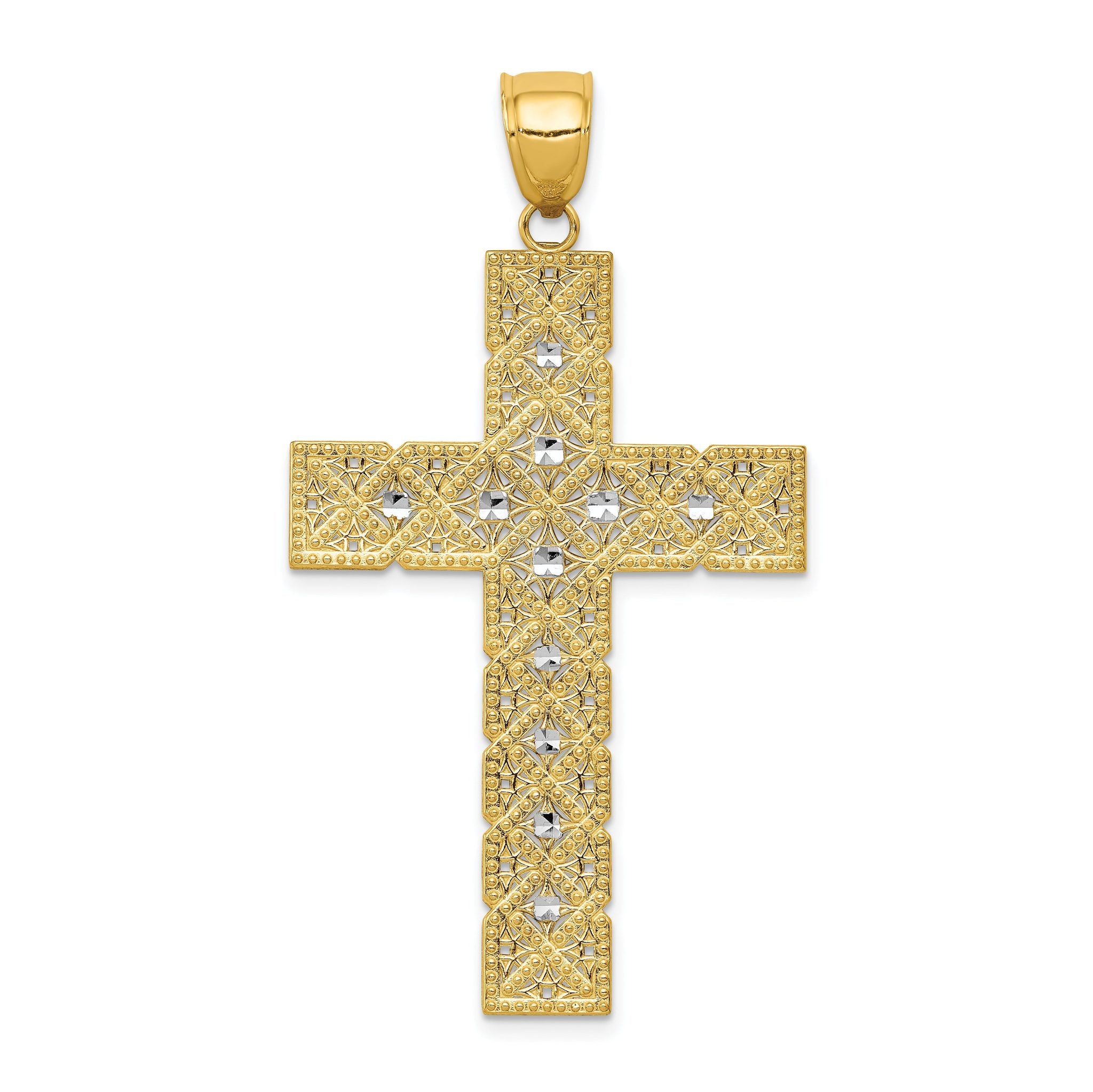 14K Gold and Rhodium Latin Cross Pendant  Solid, Two-Tone, Elegant Design