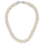Sterling Silver Rhodium-plated 6-7mm White Near-Round Pearl and Glass Beaded Twisted 18 inch Necklace