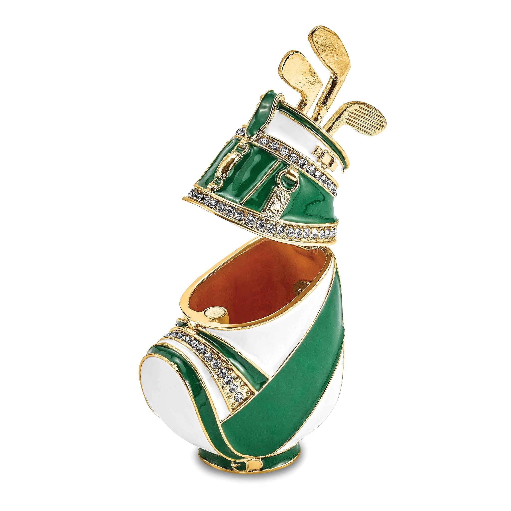 Luxury Giftware Pewter Bejeweled Crystals Gold-tone Enameled GAME OF FORES Golf Bag Trinket Box with Matching 18 Inch Necklace Secondary image