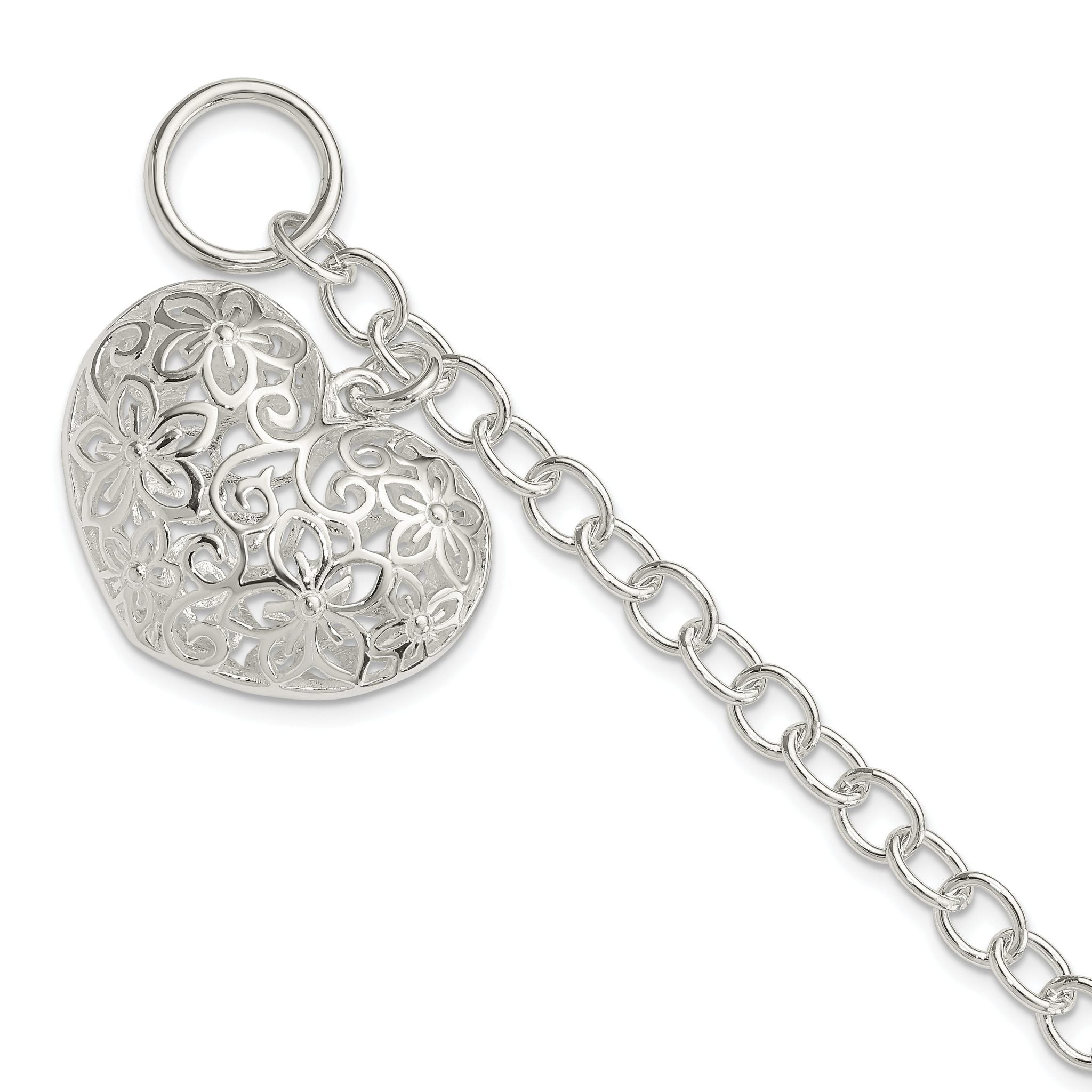 Sterling Silver Puffed Filigree Heart Toggle Bracelet Main image
