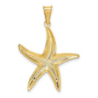 14K Gold Rhodium Diamond-Cut Starfish Pendant for Men  Polished Solid Design