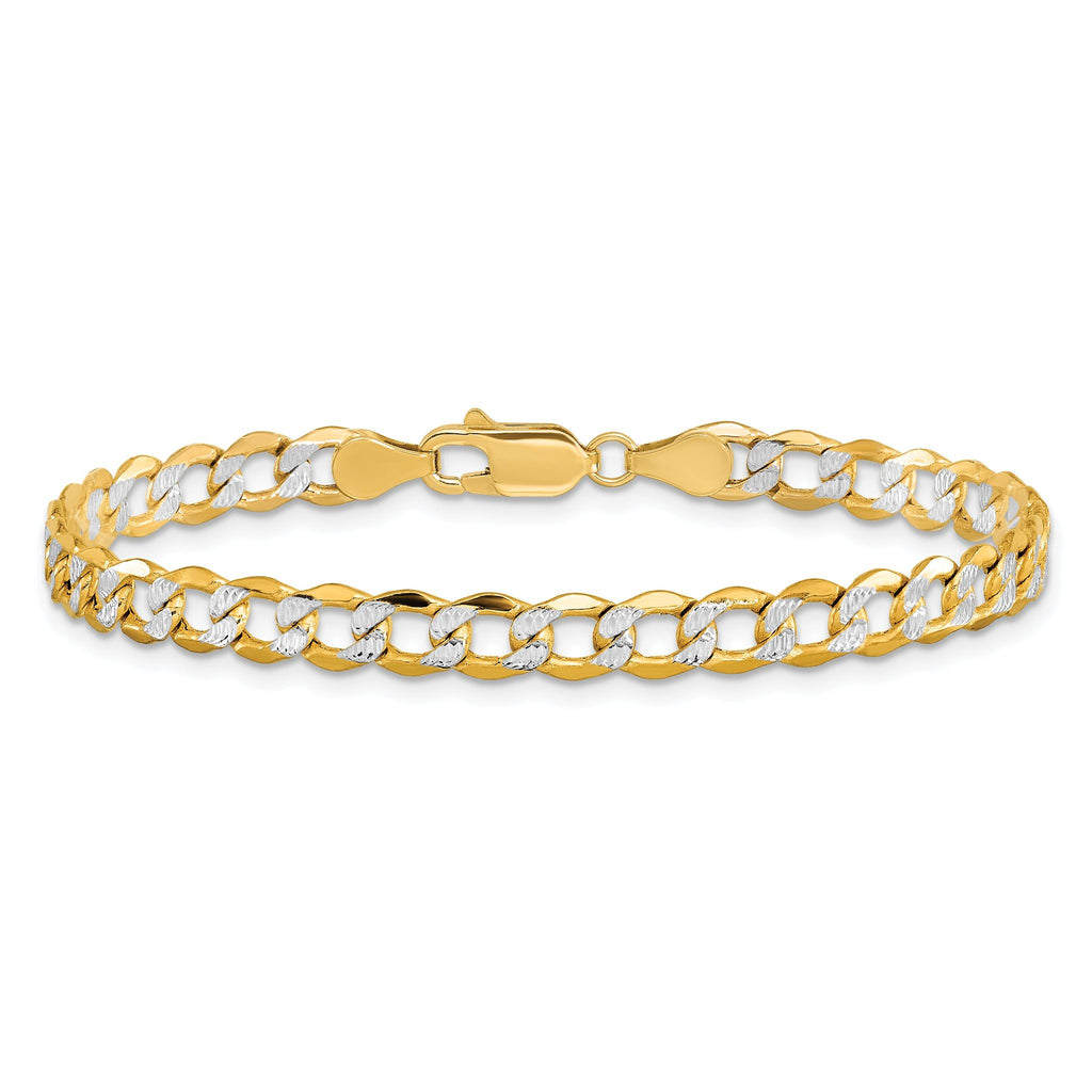 14K 7 inch 5.2mm Semi-Solid with Rhodium Pavâ Curb with Lobster Clasp Bracelet