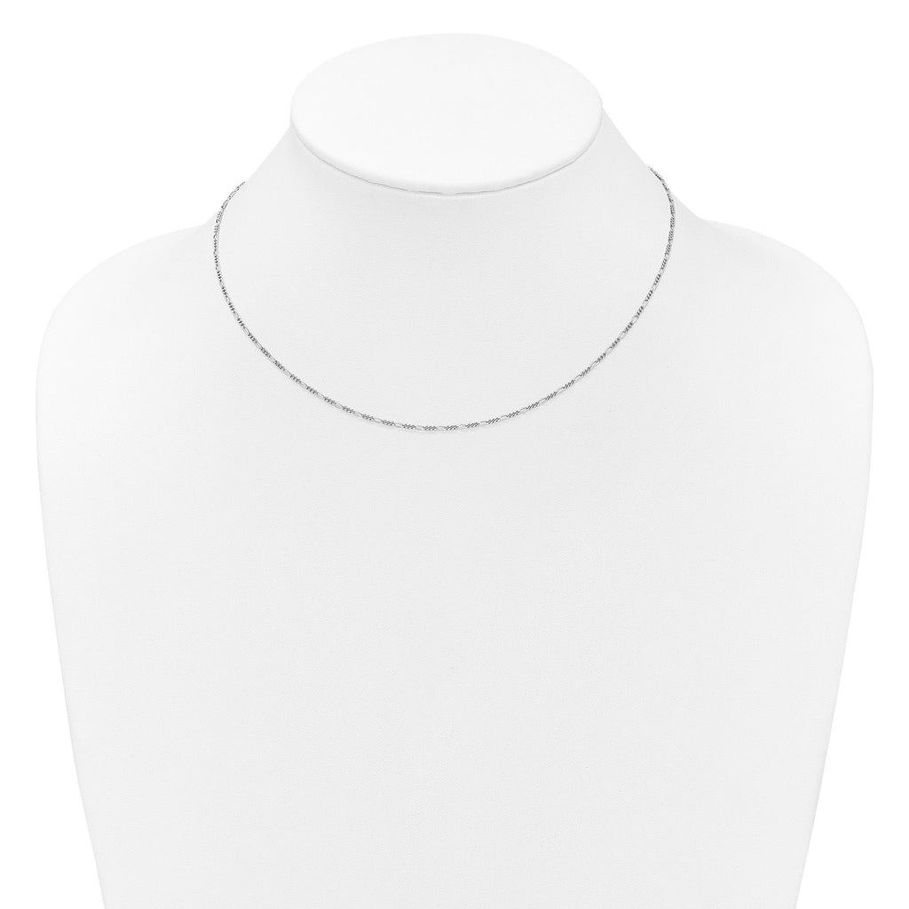 Sterling Silver RH-plated 1.45mm Figaro 1in+1in Adjustable Chain