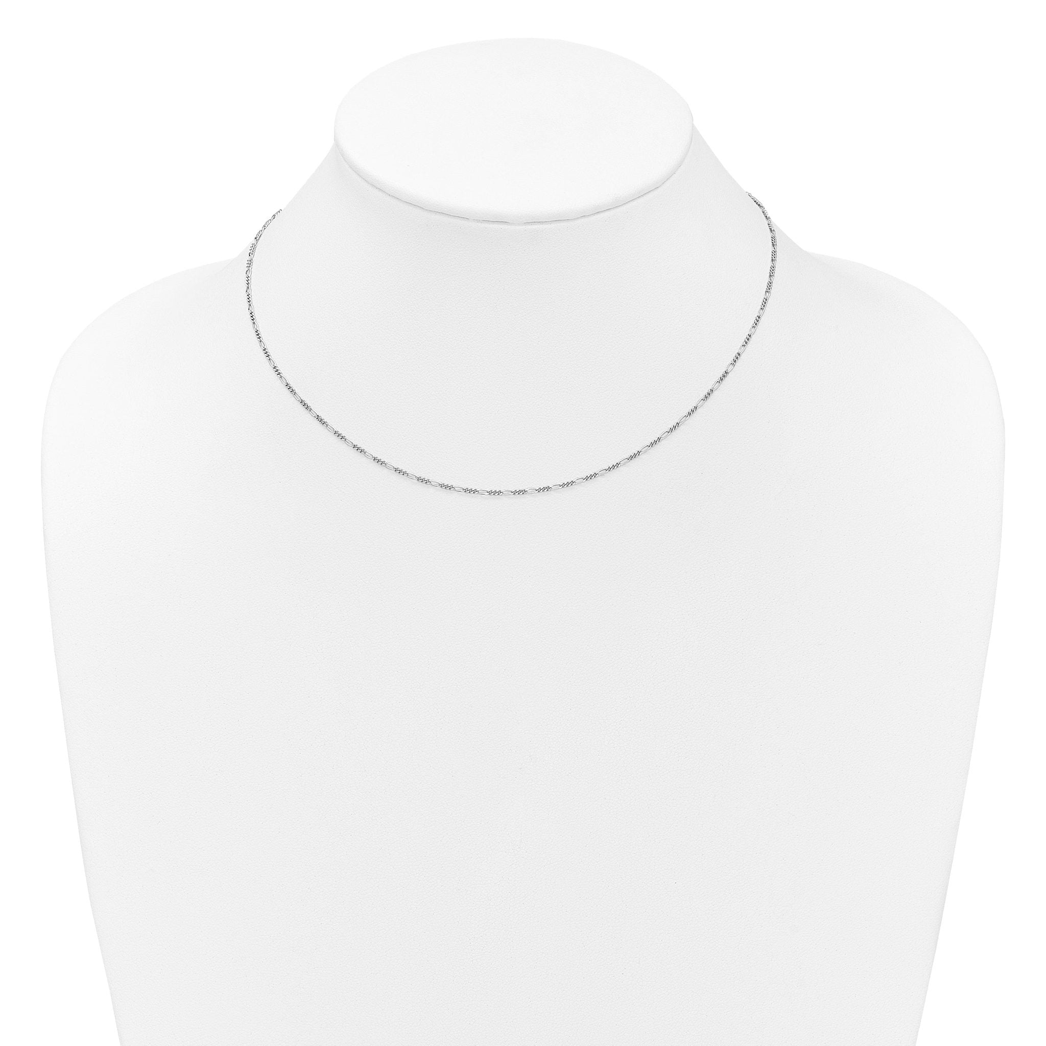 Sterling Silver RH-plated 1.45mm Figaro 1in+1in Adjustable Chain
