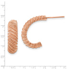 Stainless Steel Rose Gold-Tone Polished Textured J-Hoop Earrings for Women
