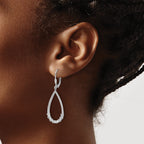 Sterling Shimmer Sterling Silver Rhodium-plated CZ 96 Stone Teardrop Dangle Leverback Earrings