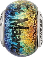 Sterling Silver 925 Orange Dichroic Glass Bead with Elegant Island-Inspired Design