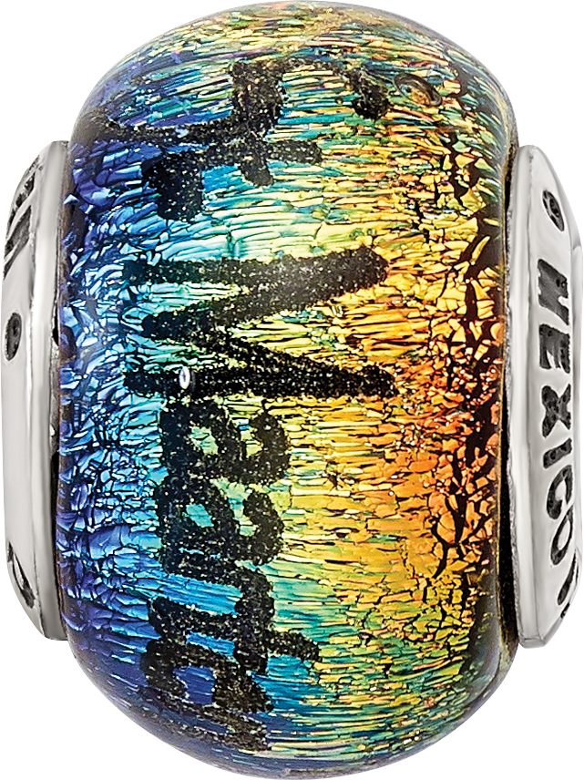 Sterling Silver 925 Orange Dichroic Glass Bead with Elegant Island-Inspired Design