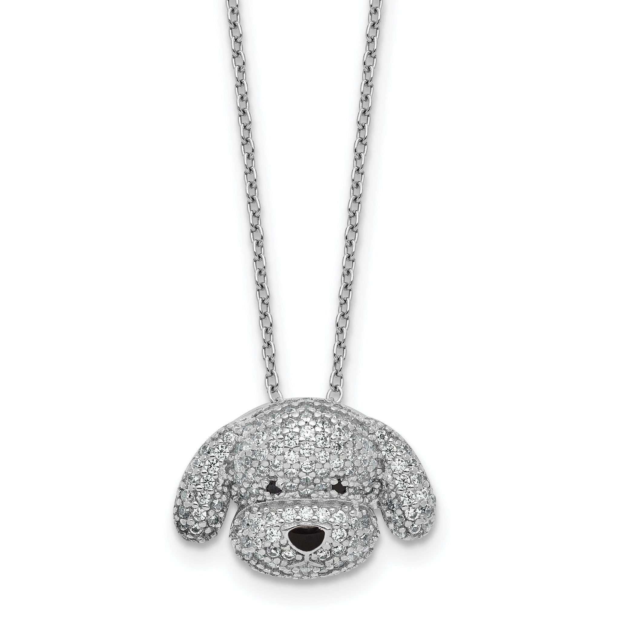 Cheryl M Sterling Silver Rhodium-plated Polished and Enameled Black and White CZ Dog 16 Inch with 2 Inch Extension Necklace Main image