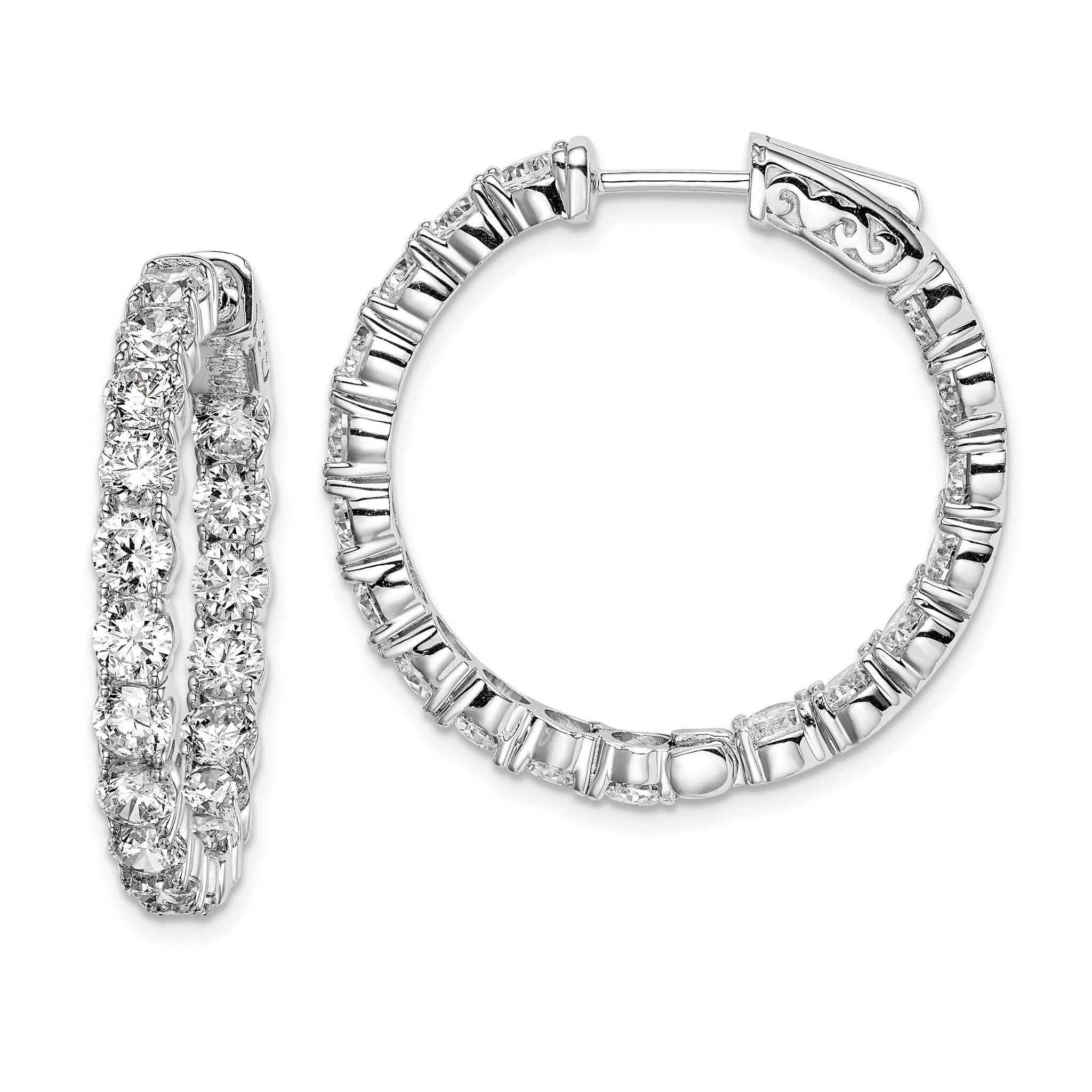 Sterling Shimmer Sterling Silver Rhodium-plated 36 Stone 3.5mm CZ In and Out Round Hinged Hoop Earrings Main image