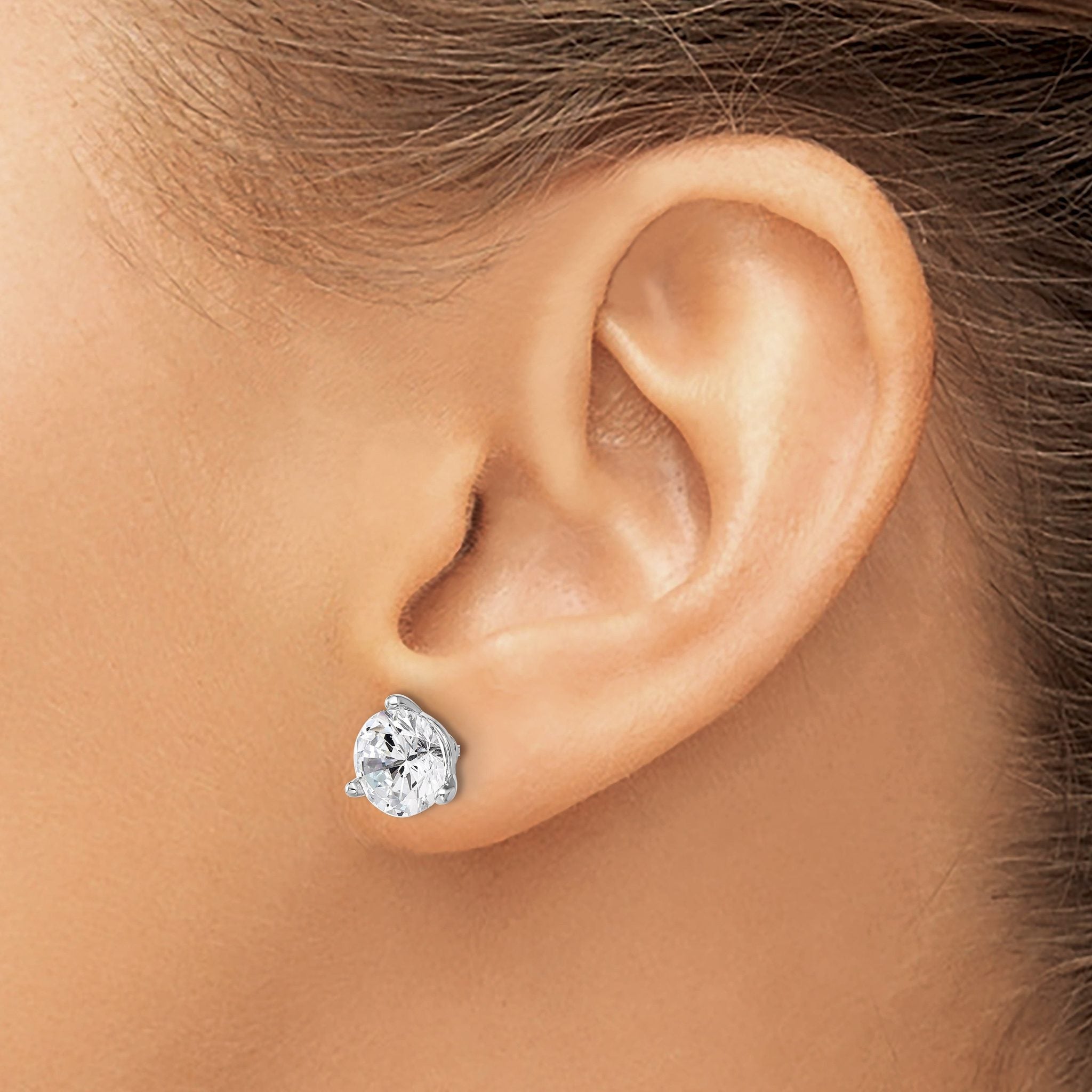 Cheryl M Sterling Silver Rhodium-plated Brilliant-cut 8mm CZ Stud Post Earrings