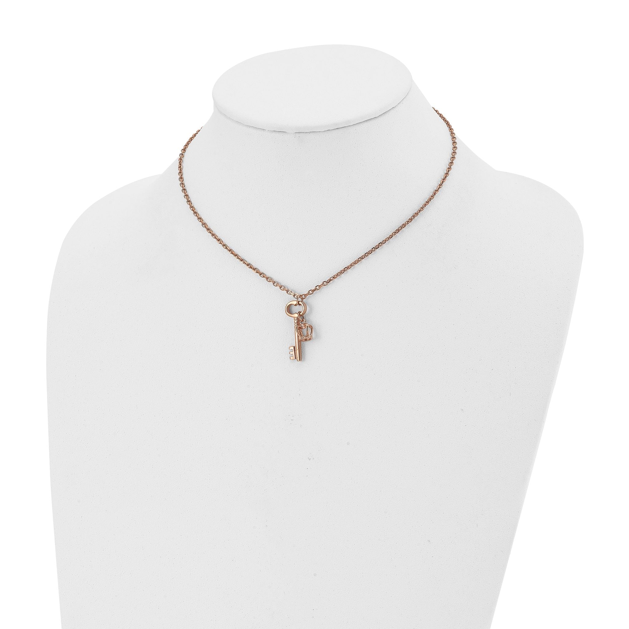 Rose-Tone Key & Crown Necklace in Stainless Steel