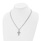 Chisel Stainless Steel Polished with Grey Carbon Fiber Inlay Small Cross Pendant on a 20 inch Curb Chain Necklace