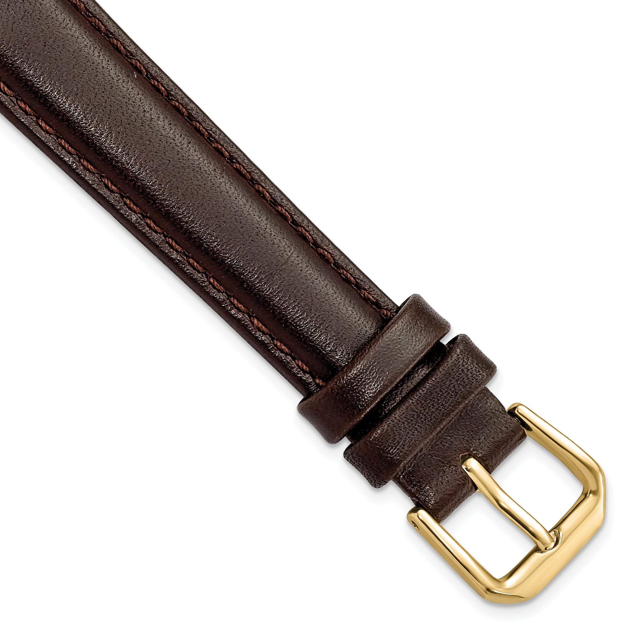Smooth Leather Watch Band in Dark Brown with Gold-Tone Buckle, 19mm
