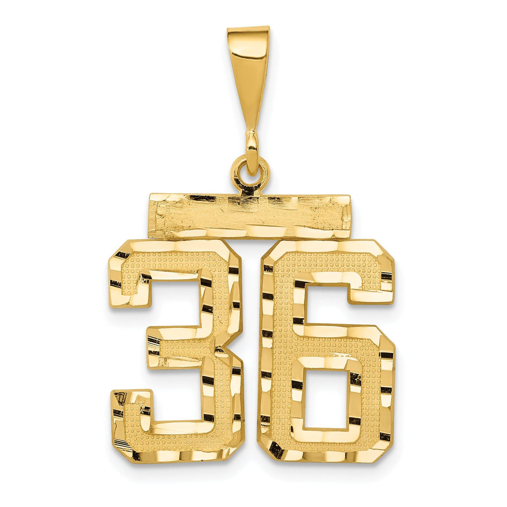 14K Gold Diamond-Cut Number 36 Charm with Polished Finish Medium