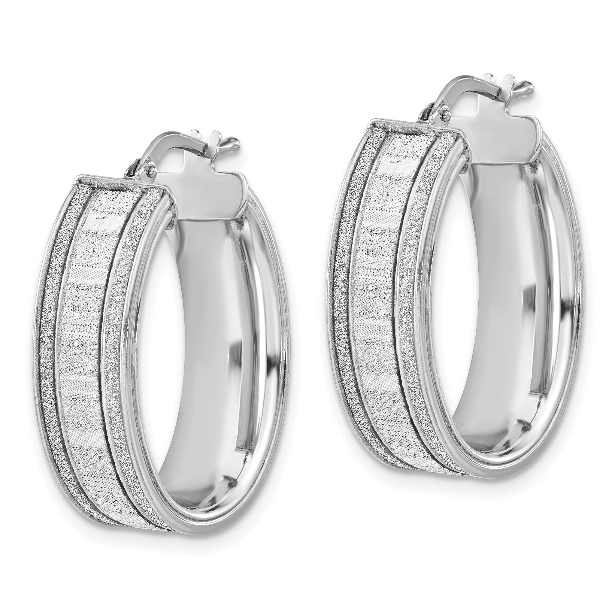 Sophia Jewelers 925 Sterling Silver Glitter Oval Hoop Earrings for Women