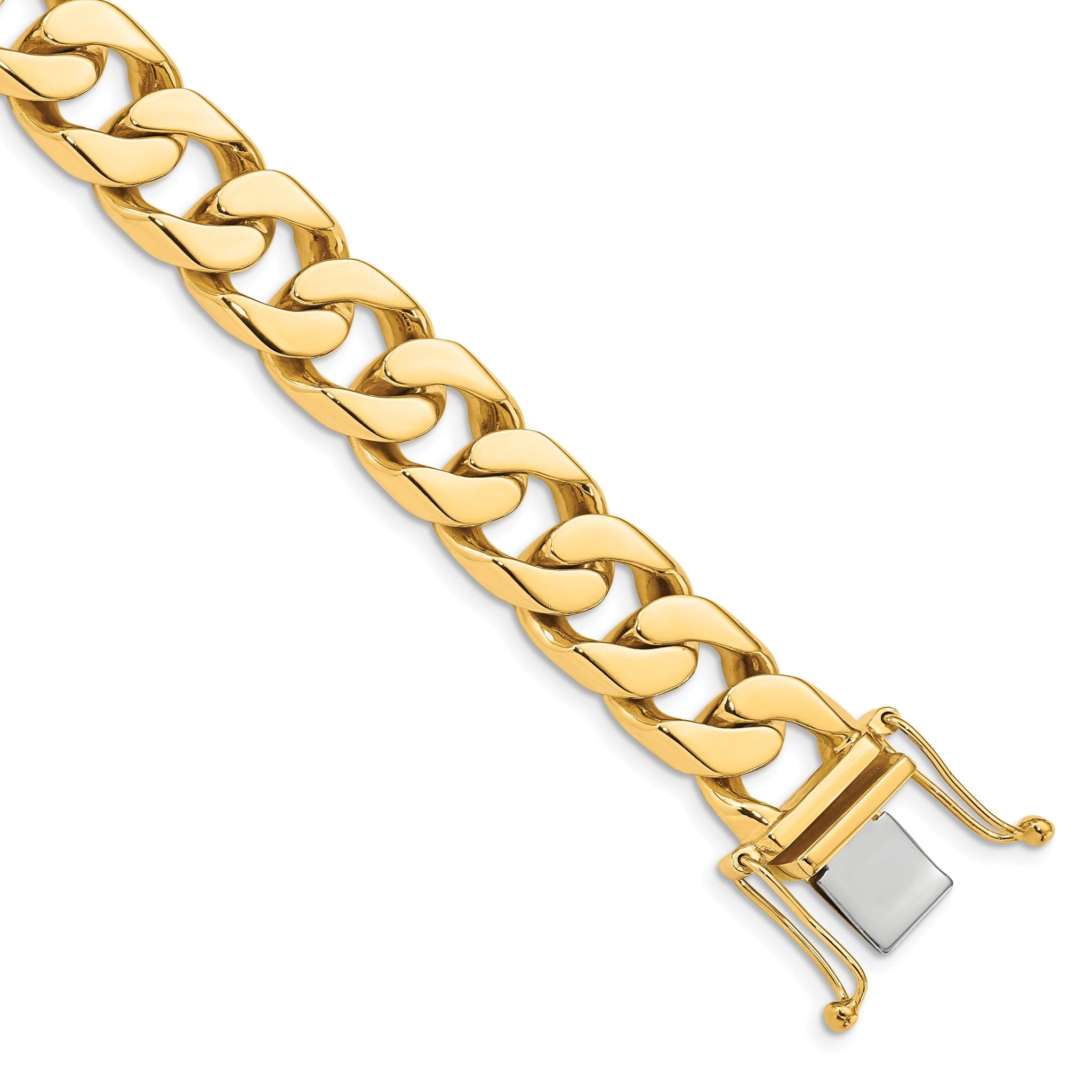 14K 8 inch 12mm Hand Polished Flat Beveled Curb Link with Box Catch Clasp Bracelet Main image