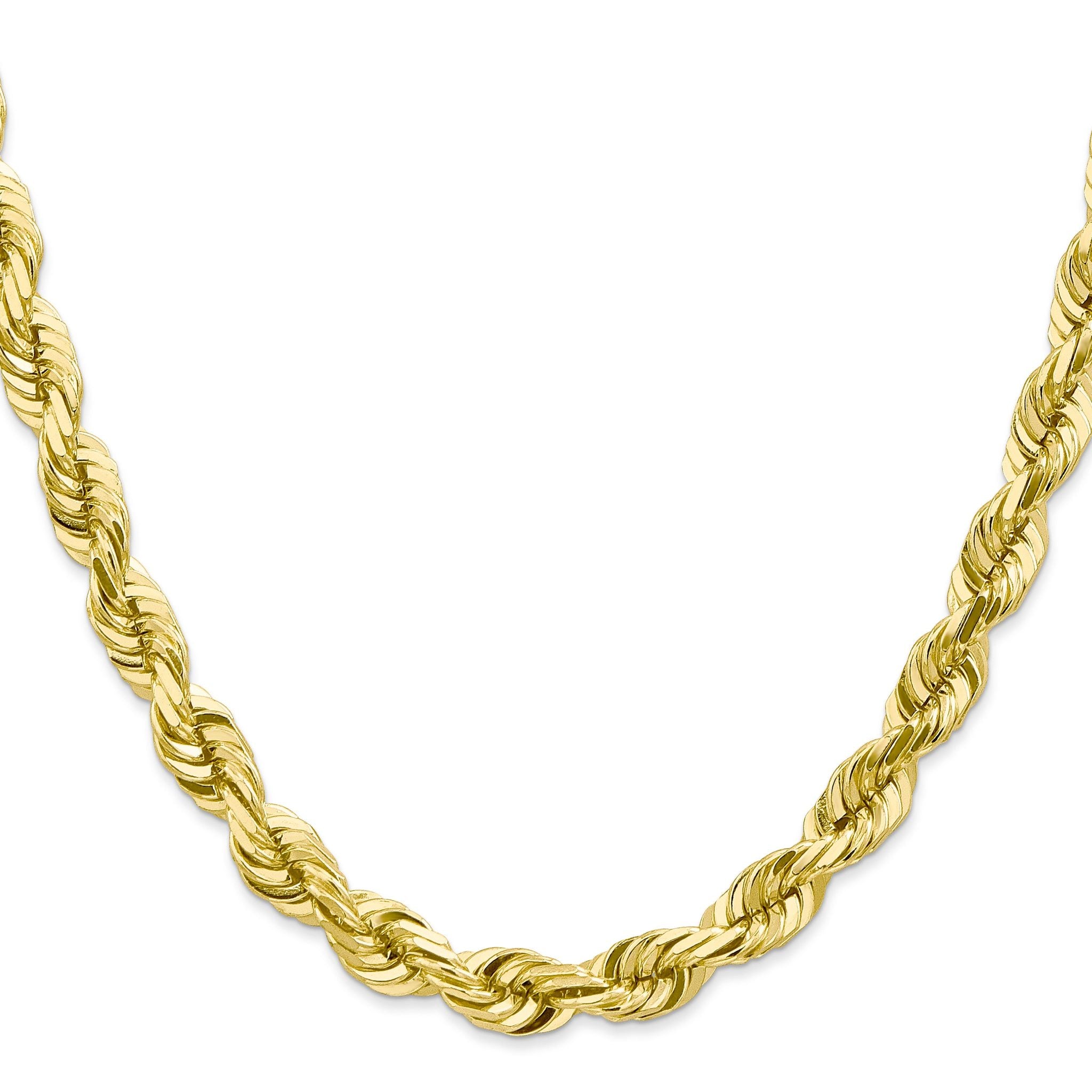 10K Yellow Gold Solid Diamond-Cut Rope Chain Necklace 7mm Secondary image