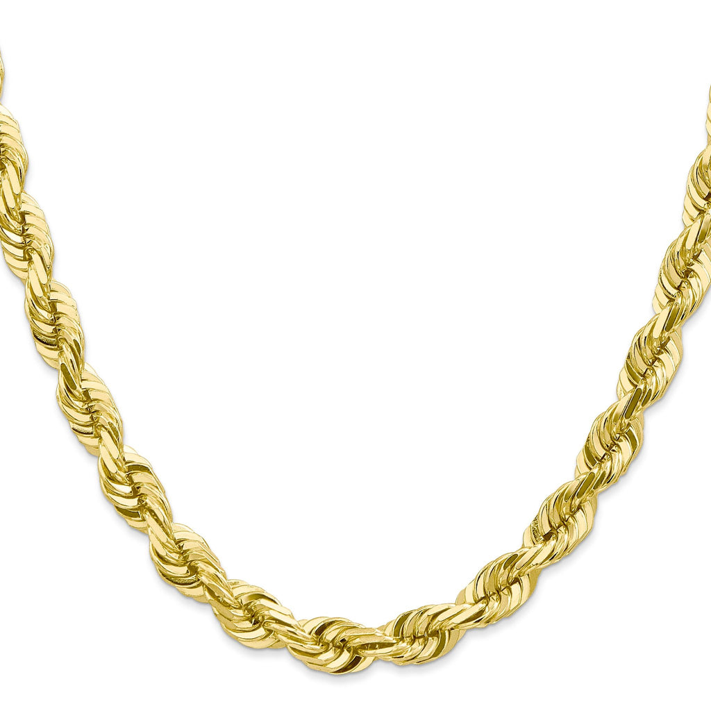 10K Yellow Gold Solid Diamond-Cut Rope Chain Necklace 7mm
