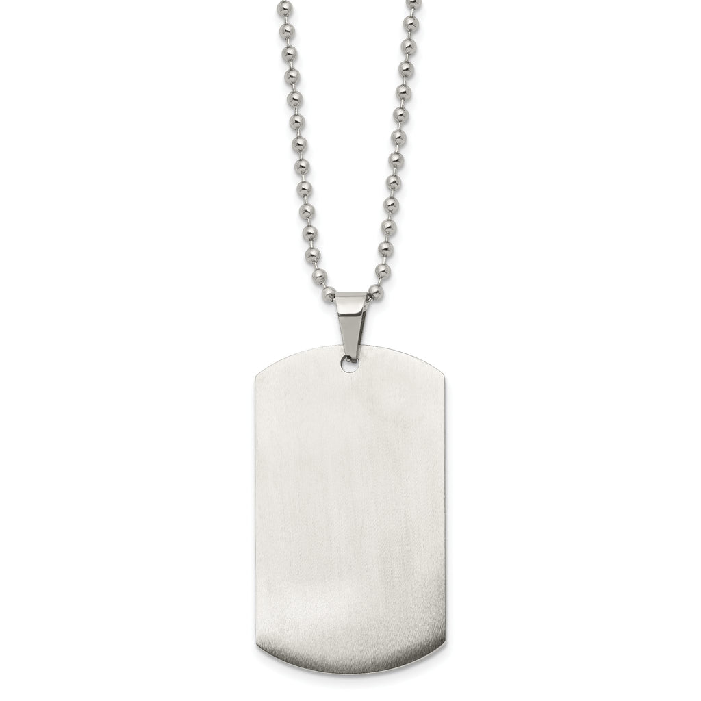Chain Stainless Steel Brushed and Polished Rounded Edge 4mm Dog Tag on a 24in Ball Chain Necklace