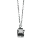 Luxury Giftware by Jere Pewter Bejeweled Crystals Silver-tone Enameled LUCKY 7  Slot Machine Trinket Box with Matching 18 Inch Necklace
