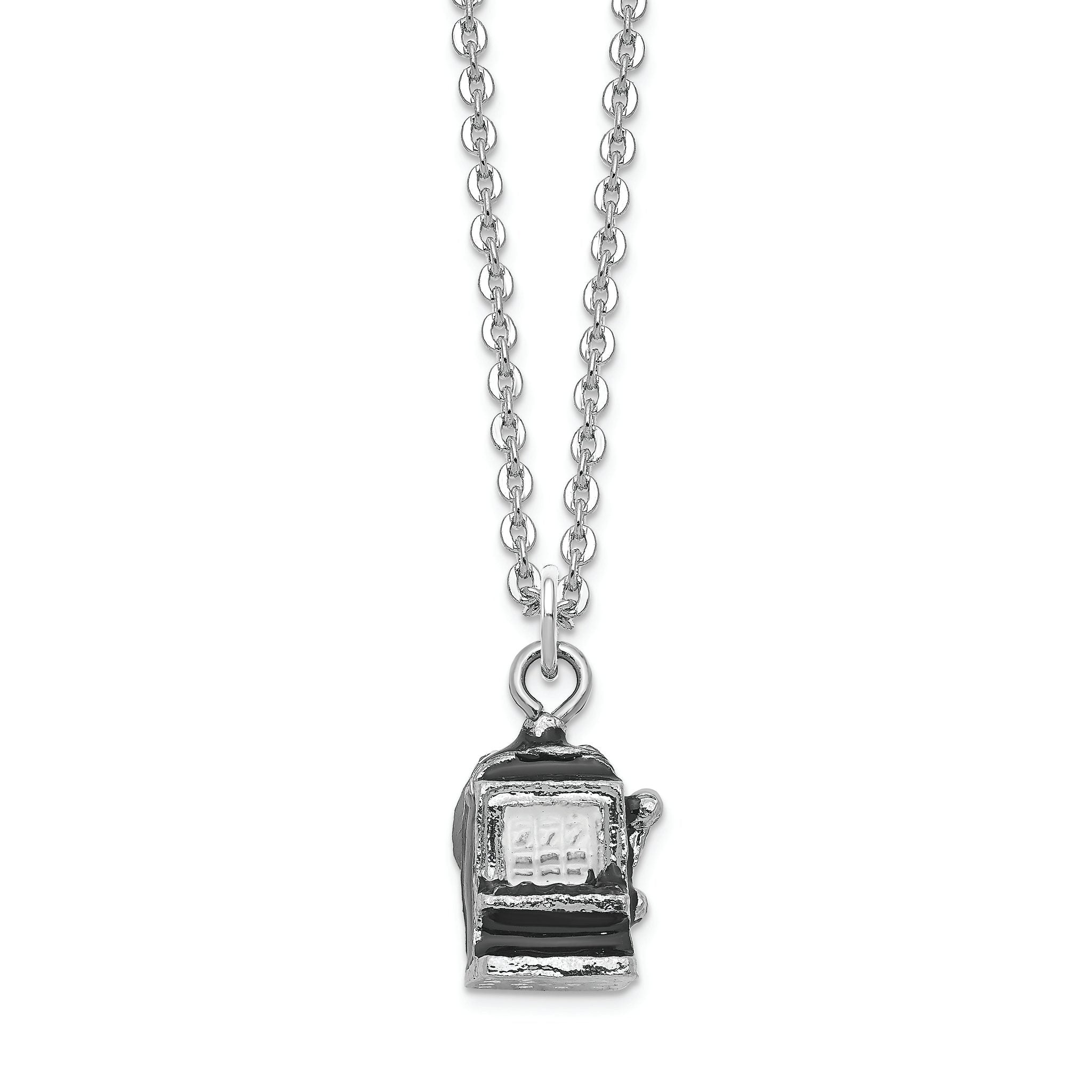 Luxury Giftware by Jere Pewter Bejeweled Crystals Silver-tone Enameled LUCKY 7  Slot Machine Trinket Box with Matching 18 Inch Necklace