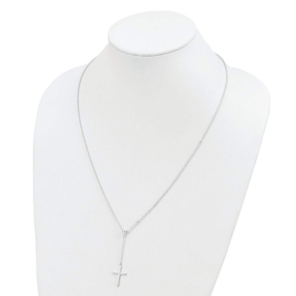 Sterling Silver Polished Cross Adjusts up to 23.5 inch Necklace