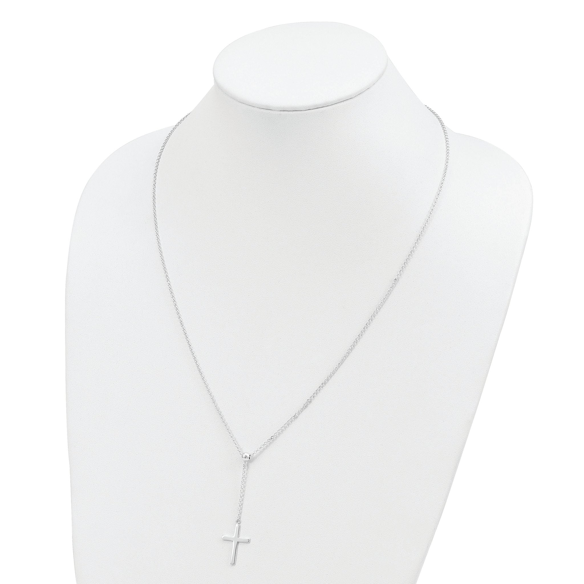 Sterling Silver Polished Cross Adjusts up to 23.5 inch Necklace