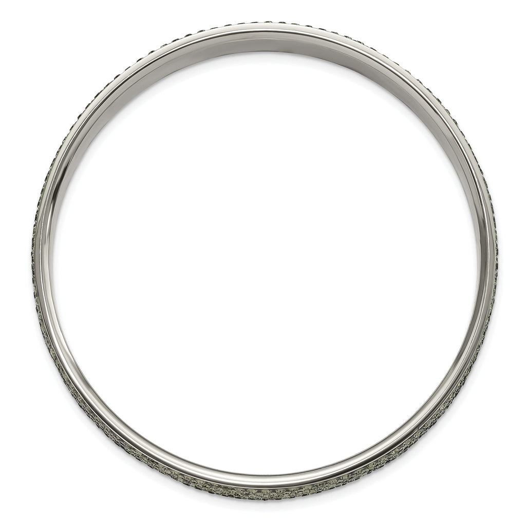 Stainless Steel Polished & Brushed Grey Crystal Thin Flat Bangle Bracelet for Women