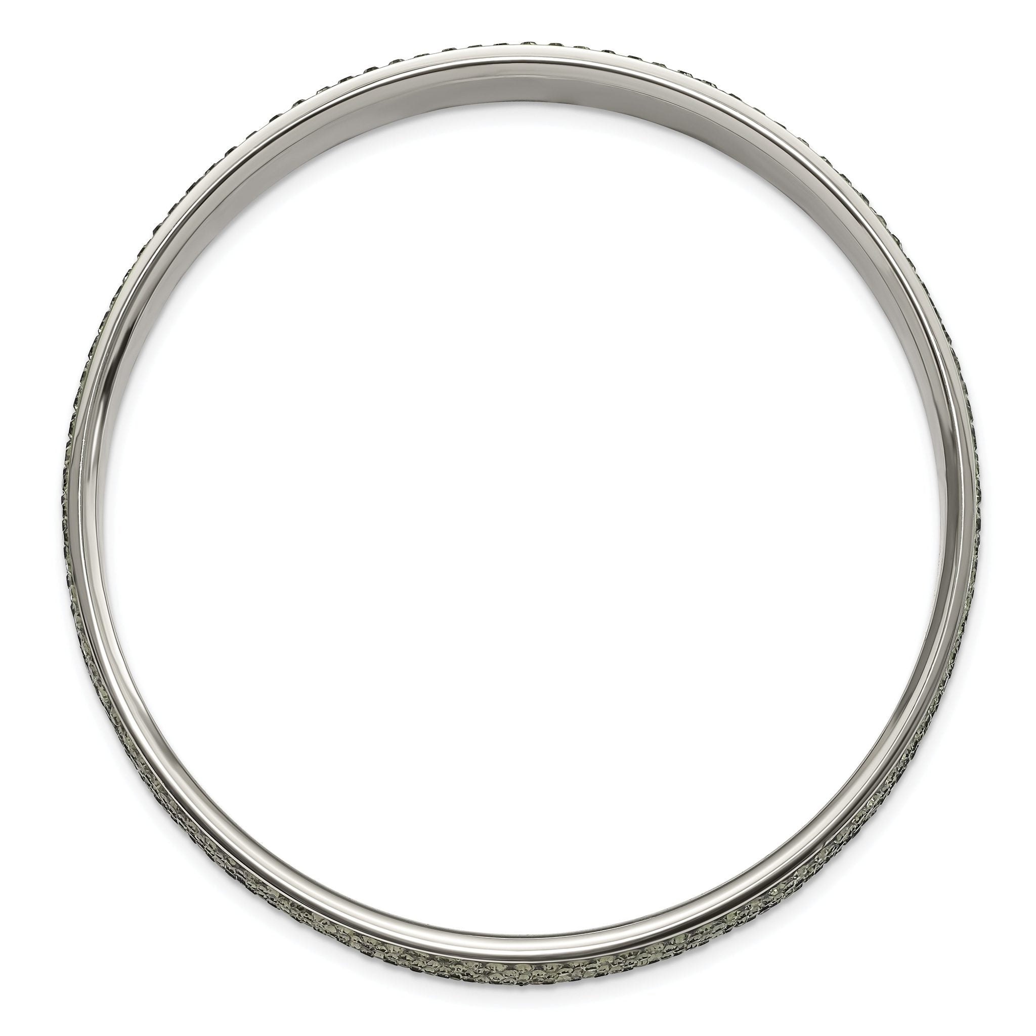 Stainless Steel Polished & Brushed Grey Crystal Thin Flat Bangle Bracelet for Women