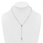 Sterling Silver Rhodium-plated Polished 17.5 inch with 1.25 inch extender Rosary Necklace