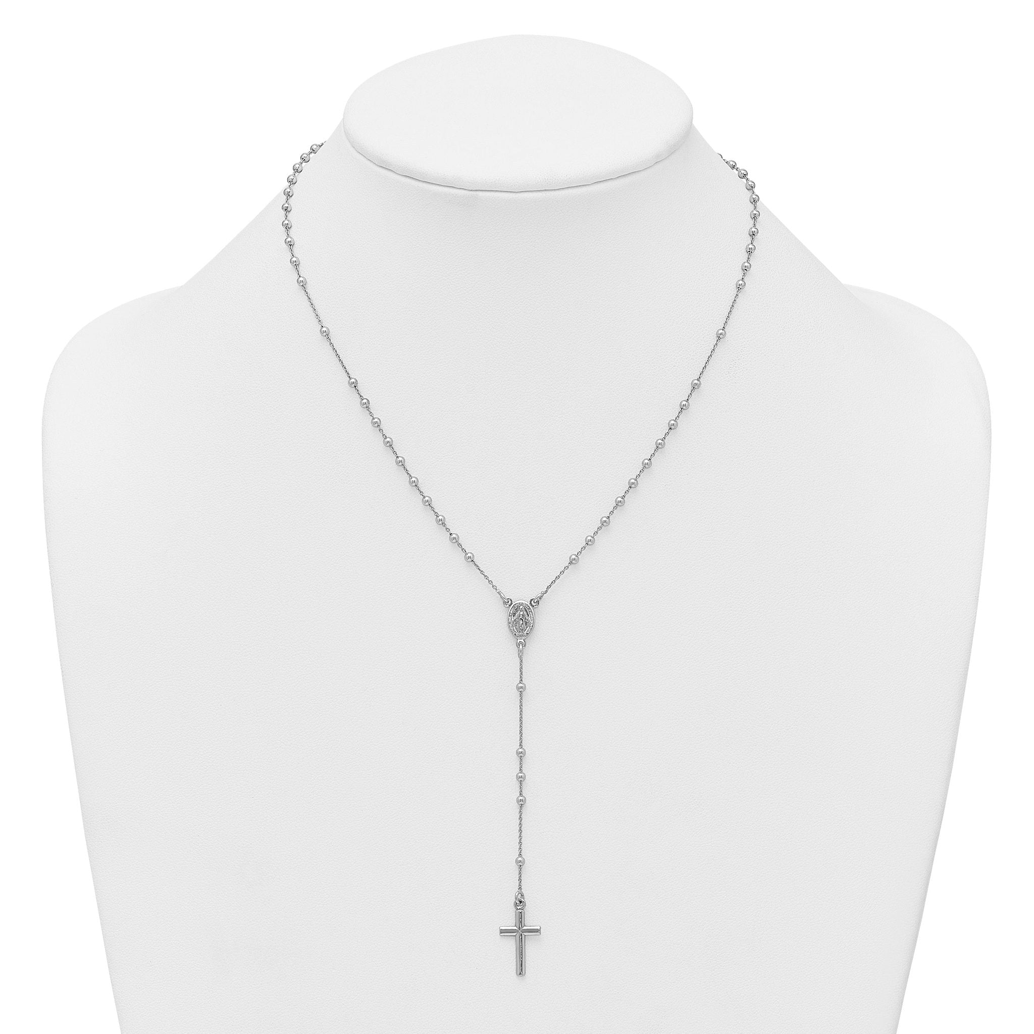 Sterling Silver Rhodium-plated Polished 17.5 inch with 1.25 inch extender Rosary Necklace