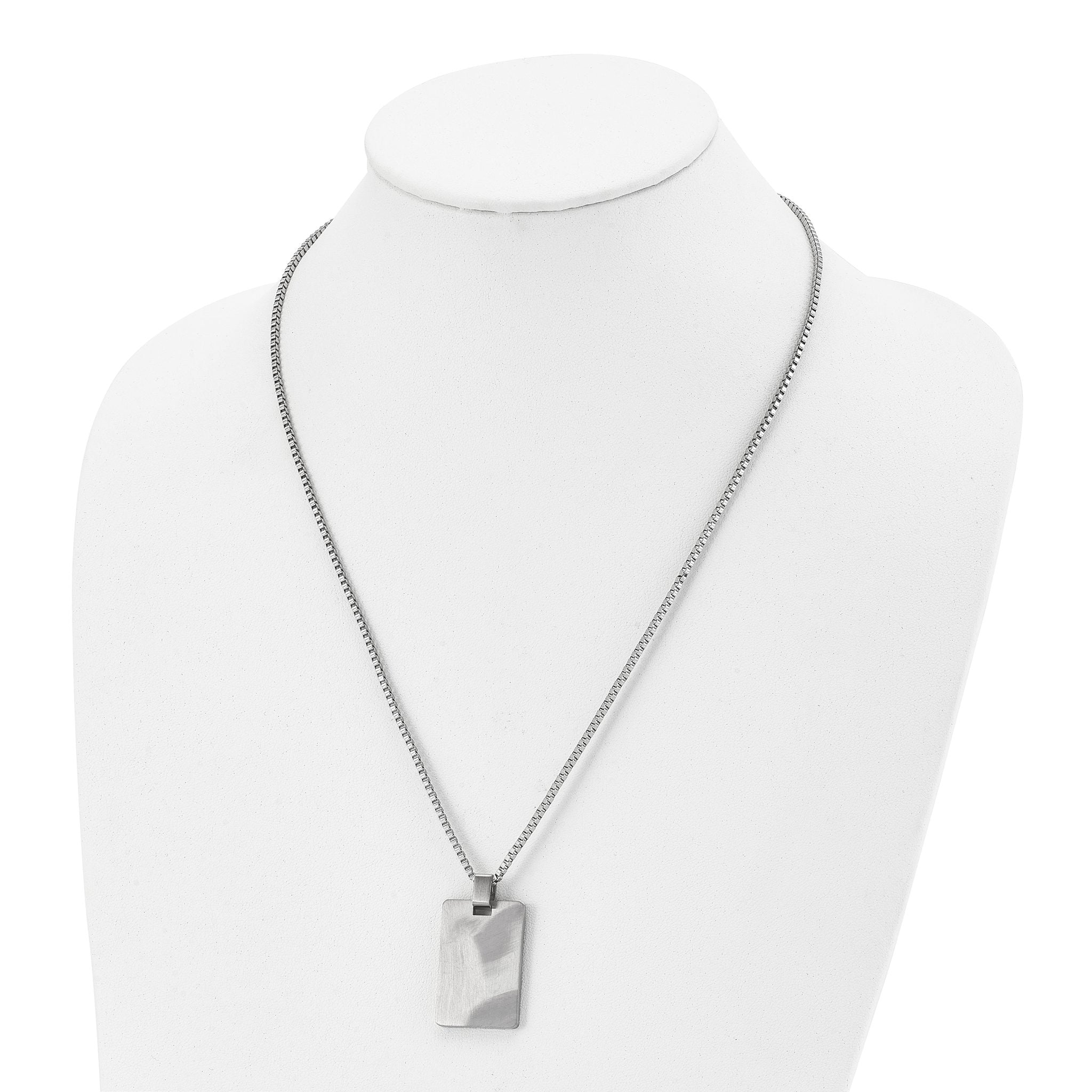 Stainless Steel Brushed Rectangle Dog Tag 22in Necklace